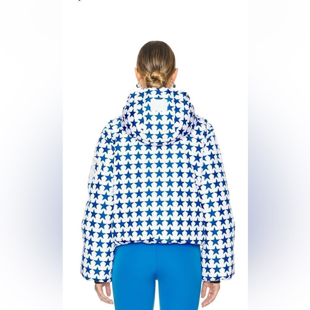 Goldbergh Olympe Goose Down Puffer Ski Jacket NWT US 12 Large White Blue Stars - Picture 3 of 10
